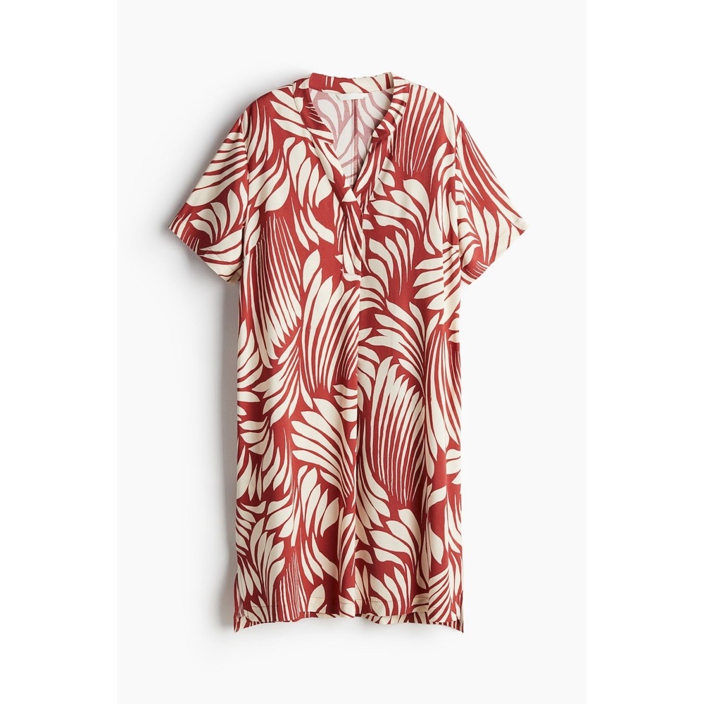 H&M XL Terracotta Palm Leaf Print Viscose Shift Dress NWT Tropical Tunic